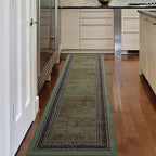 Antep Rugs Alfombras Bordered Modern 2x7 Non-Slip (Non-Skid) Low Pile Rubber Backing Indoor Area Runner Rug (Green, 2' x 7')