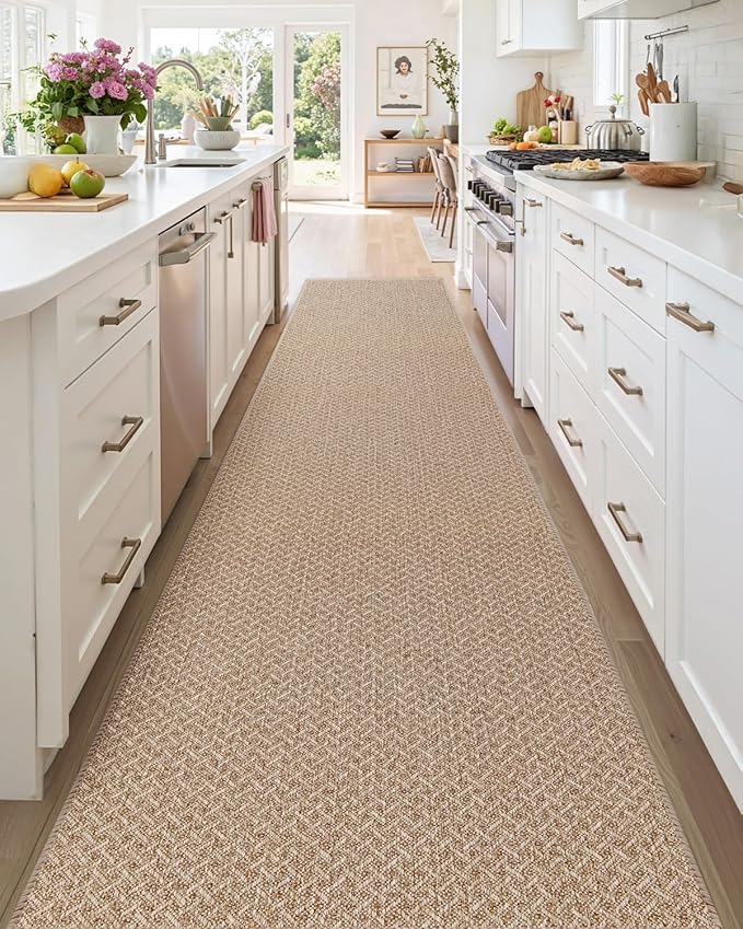 Color&Geometry Door Mat 3'x12' Runner Rug with Rubber Backing, Non Slip Washable Hallway Runner Kitchen Runner Rug, Carpet Runners for Hallway Living Room Bedroom, Beige (Rolled-up NO Creases)