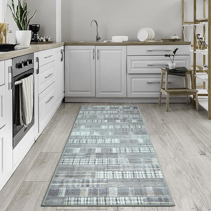 Bloom Rugs Washable Non-Slip 10 ft Runner - Gray Striped Runner for Entryway, Hallway, Bathroom, and Kitchen - Exact Size: 2.5' x 10'