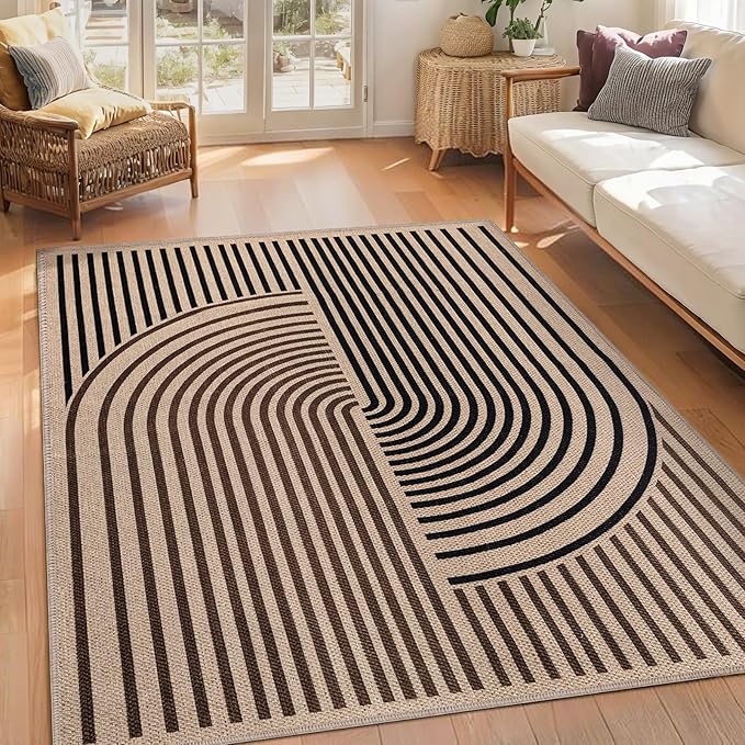 Tangsoo Easy Jute 4x6 Rug for Patio,Non-Slip Dark Brown Indoor Outdoor Carpet,Boho Farmhouse Washable Area Rug Throw Mat for Front Porch Kitchen Bedroom Foyer