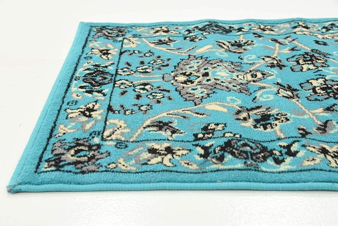 Unique Loom Sialk Hill Collection Area Rug - Washington (2' 2" x 8' 2" Runner Turquoise/Black)