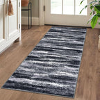 Modern Abstract Runner Rug 2x5, Black Grey Washable Kitchen Runner Entryway Rug Mat Non-Slip Soft Hallway Rug Runner Thin Print Faux Wool Carpet for Bedroom Laundry Room Indoor