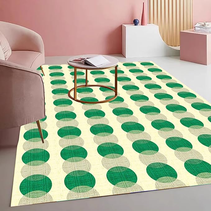 Modern Abstract Living Room Area Rug with Layered Circles Design 5x8 Minimalist Contemporary Geometric Decor Rugs for Dining Room Bedroom Office Nursery Room Washable Non Slip Indoor Mat Green