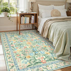 Lahome Washable 5x7 Area Rugs, Boho Pink and Green Floral Living Room Rug Non Slip, Vintage Girls Bedroom Indoor Carpet for Nursery Playroom Kitchen, Green/Multi