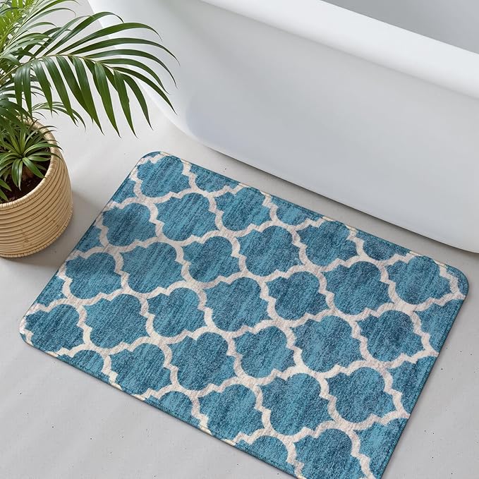 Lahome Moroccan Kitchen Rugs - 2x3 Washable Small Entryway Rug Indoor Door Mat, Non-Slip Throw Rugs Floor Bathroom Door Mats for Bedroom Room Redside Laundry Room Rug Decor (2’X 3’, Blue)