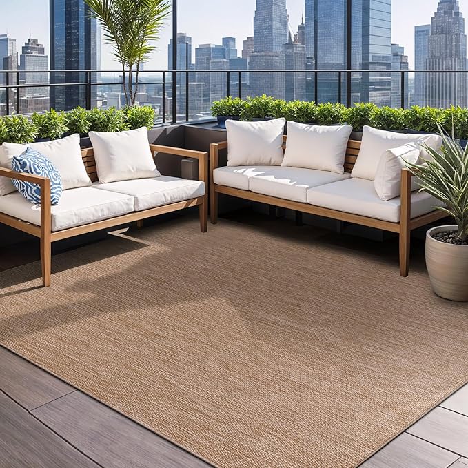 Beverly Rug Indoor Outdoor Rug 6x9, Washable Outside Carpet for Patio, Deck, Porch, Solid Modern Area Rug, Water Resistant, Jute Beige
