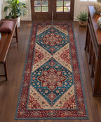 Tangsoo 2x6 Washable Runner Rug for Hallways, Non Slip Vintage Runner Rug, Soft Boho Low Pile Long Rug Runner, Print Distressed Red Carpet Runners for Kitchen Bedroom Entryway Living Room Oriental