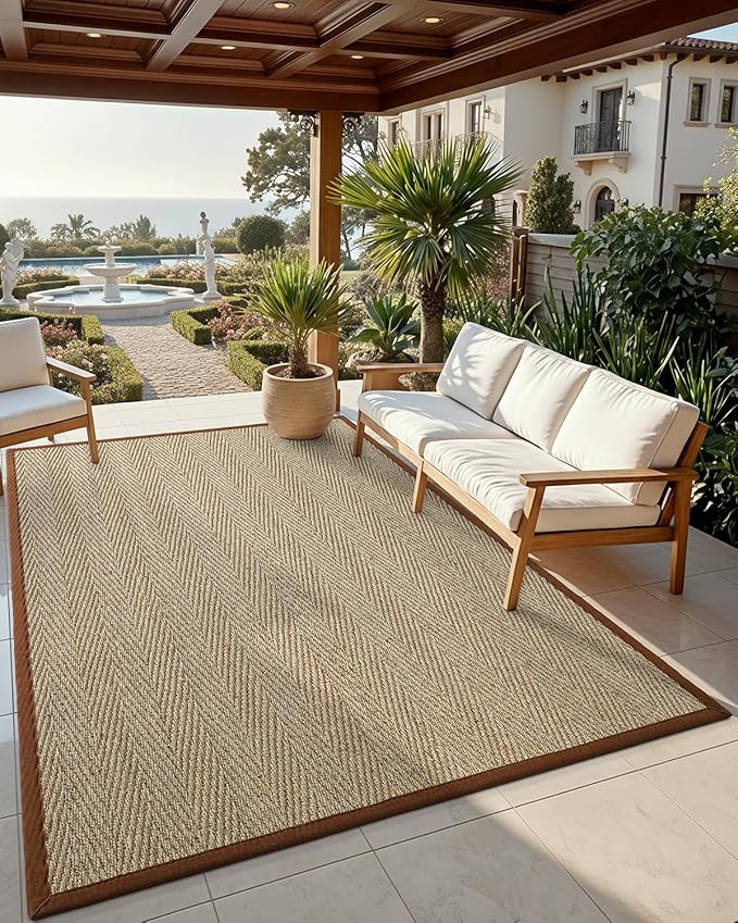 DEXI Area Rug Natural Fiber 4x6, Braided Woven Seagrass Rugs No Shed, Soft Neutral Rustic Carpet Mat for Indoor Entryway Outdoor Patio Dining Living Room Bedroom Farmhouse, Natural