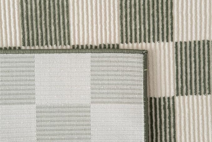 Revival Rugs Gambit 2'7"x9' Checkered Rug Machine Washable Runner Rug for Hallway Entryway - 100% Recycled Oeko-TEX Certified, Medium Pile, Green, Beige