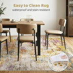 7x9 Area Rugs Living Room: Washable Large Abstract Modern Soft Stain Resistant Indoor Floor Rugs Non-Slip Accent Carpet for Bedroom Nursery Playroom Office Dining Room Dorm Home House- Gold Colorful