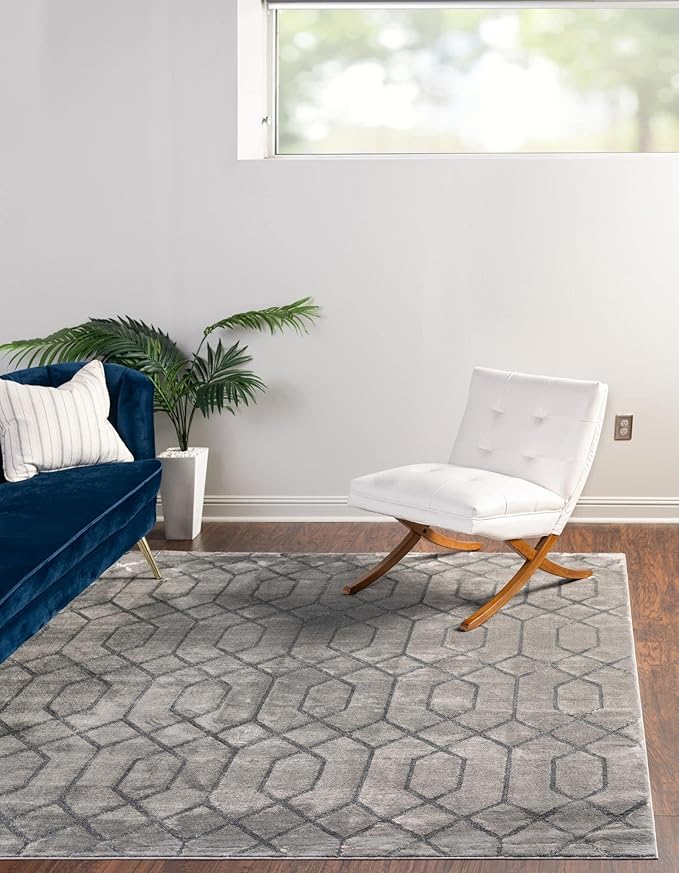 Unique Loom Marilyn Monroe Glam Collection Area Rug - Trellis (7' 10' Square, Gray Silver/ Silver)