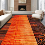 Flatwoven High Traffic Area Rug 6x9, Burnt Orange Copper Fiery Abstract Shape Floor, Non Slip, Stain Resistant, Washable Area Rugs for Living Room, Bedroom (Orange, 6x9)
