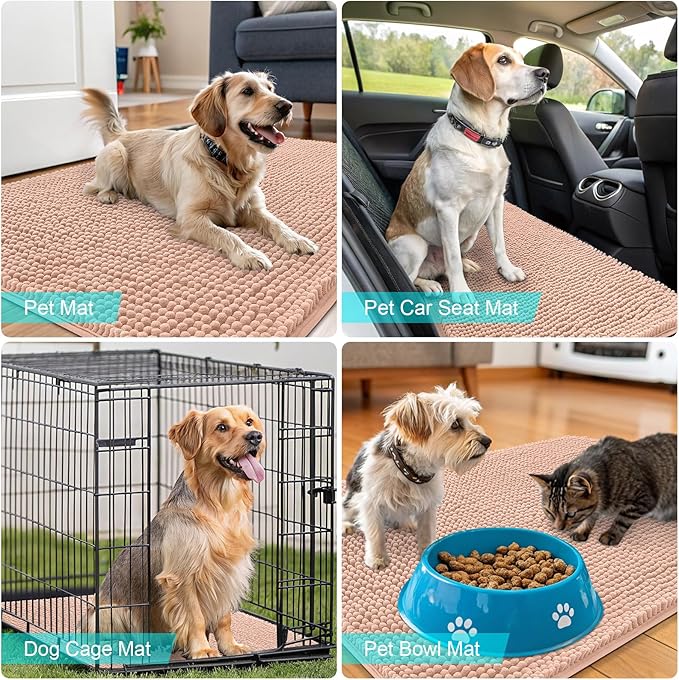 OLANLY Dog Door Mat for Muddy Paws 59x32, Absorbs Moisture and Dirt, Absorbent Non-Slip Washable Doormat, Quick Dry Chenille Mud Mat for Dogs, Entry Indoor Entryway Carpet for Inside Floor, Peach