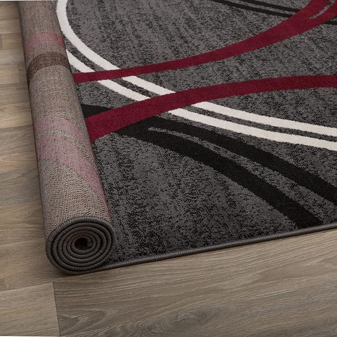 Rugshop Modern Wavy Circles Design Non-Shedding Runner Rug, Carpet for Hallway or Kitchen, Red, 2' x 7'2"