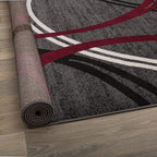 Rugshop Modern Wavy Circles Design Non-Shedding Runner Rug, Carpet for Hallway or Kitchen, Red, 2' x 7'2"