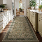 Moody 4x8 Area Rugs for Long Living Room, Washable Non Slip Wide Large Runner for Entryway Hallway 8ft, Retro Distressed Medallion Carpet Rugs for Bedroom/Kitchen/Dining Room, Multi Brown/Olive