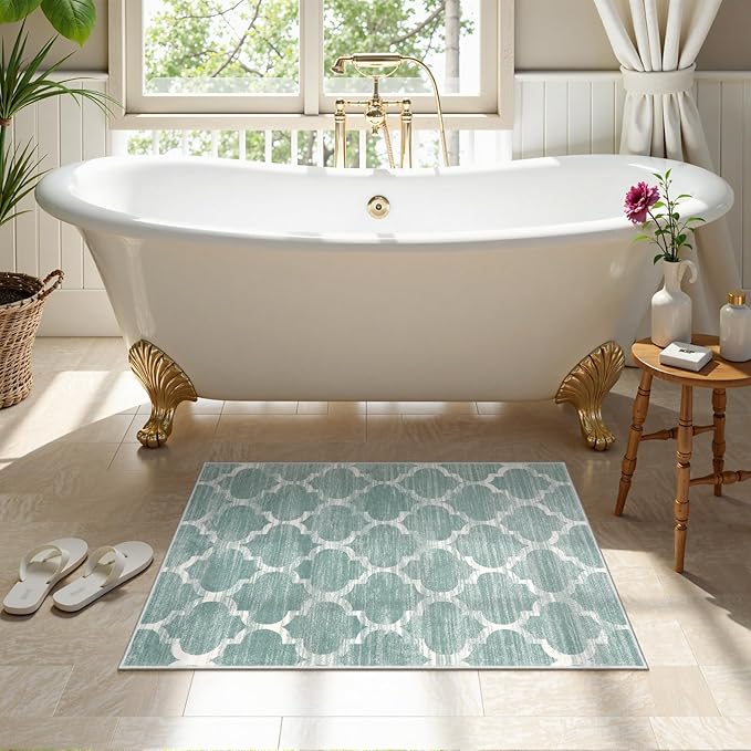 Lahome Moroccan Washable Kitchen Rug - 2x3 Small Non-Slip Entry Rugs Door Mat Indoor Entrance Soft Throw Area Rugs for Bedroom Sage Distressed Floor Doormat for Bathroom Entryway Laundry Living Room