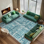 5x7 Abstract Area Rugs for Living Room, Modern Teal Blue Washable Indoor Rug for Bedroom, Thin Soft Large Non-Slip Carpet for Dining Room Home Office Farmhouse Decor