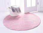 Unique Loom Trellis Frieze Collection Area Rug - Geometric (8' Round, Light Pink/ Ivory)