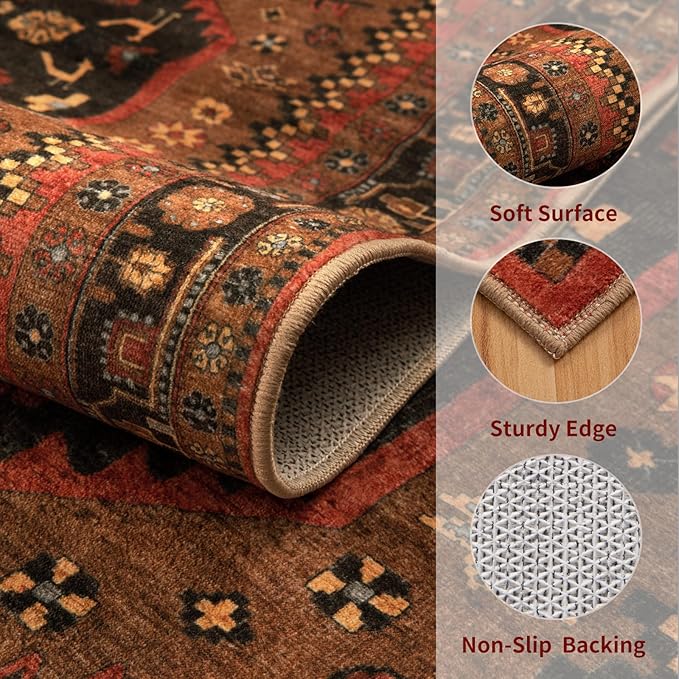 Ciicool 2x5ft Runner Rug, Hallway Wahshable Rug Vintage Kitchen Carpet for Entrance Bedroom Bedside Living Room Kitchen Laundry Bathroom Decor
