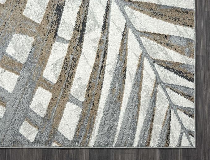 Abani 5'3" x 7'6" (5x8) Grey & Brown Modern Floral Living Room Rug - Non-Shed Tropical Palm Leaves Pattern Area Rug Rugs