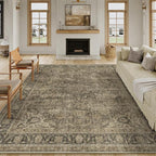 10x12 Brown Area Rug Vintage Living Room Bedroom Washable Carpet Non-Slip Soft Low Pile Distressed Indoor Large Throw Rug for Dining Room Office