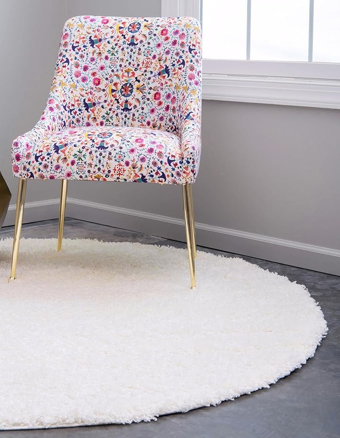 Unique Loom Solid Shag Collection Area Rug (7' 1" Round, Snow White)