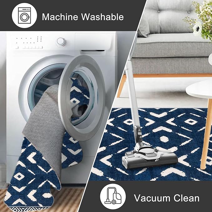 KILOCOCO Hallway Runner Rug 3x10 Runners for Hallways Washable Runner Soft Non Slip Printed Geometric Rubber Backed Low-Pile Rug Runners for Bedroom Kitchen Living Room Boho Rugs, Blue