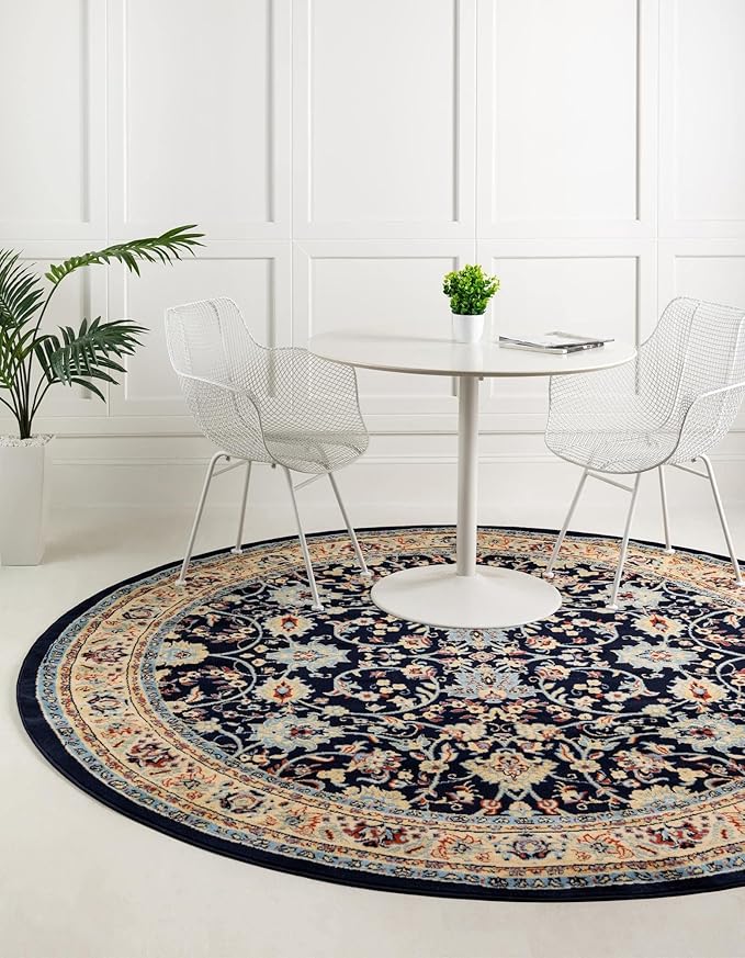 Unique Loom Sialk Hill Collection Area Rug - Washington (3' 3" Round Navy Blue/Cream)