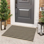 Black and Tan Outdoor Rug 24"x35", Washable Reversible Striped Front Door Mat,Cotton Hand-Woven Layered Door Mats Farmhouse Throw Rugs for Entryway Porch Decor Home Entrance