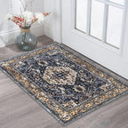 KOZYFLY Small Area Rug 2x3 Ft Rugs for Entryway Washable Boho Entry Rug Non Slip Door Mat Indoor Gold Navy Printed Faux Wool Vintage Kitchen Rug Throw Rugs for Entrance Kitchen