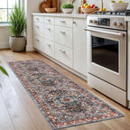 KOZYFLY Runners for Hallways 2x7 Ft Washable Kitchen Runner Rug Boho Runner Rug for Entryway Indoor Printed Oriental Faux Wool Floor Carpet Runner for Bedroom Kitchen Hall, Brick Red/Orange/Green
