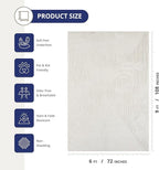 Abani Zen 6' x 9' Cream Rug – Neutral Layered Wavy Borders Pattern, Large Soft Area Rug for Living Room & Bedroom, Durable & Easy to Clean