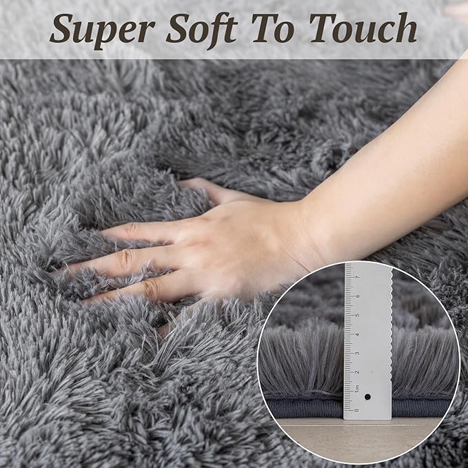 5x7 Area Rugs for Living Room Bedroom, Soft Fluffy Shaggy Bedside Rug, Indoor Floor Carpet for Kids Playroom, Dorms, Nursery Rooms, Home Decor (Grey 5'x7')