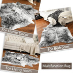 AROGAN Western Decor Faux Fur Cowhide Rug, 4 x 3 Feet Premium Animal Skin Cow Hide Rug, Sturdy Cow Print Rugs for Wall Decor, Western Floor Carpet for Bedroom Living Room, Black and Grey