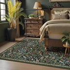 Lahome Floral 5x7 Washable Living Room Rugs, Green Area Rugs for Bedroom Rubber Backed, Botanical Thin Stain-Resistant Carpet for Dining Room, Guestroom, Kids Room, Living Room Decor