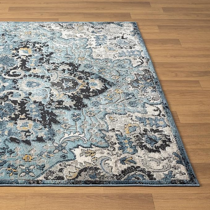 LUXE WEAVERS Moroccan Blue 4x5 Medallion Area Rug for Living Rooms