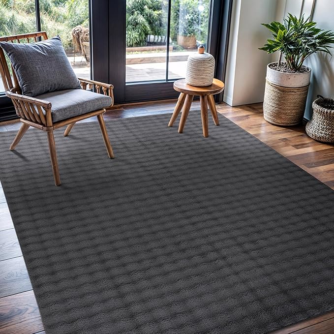 CAMILSON Modern Dark Gray Non Slip Rug 8x10 Ultra Soft High Pile Area Rugs Non Skid Rubber Backing Durable & Easy to Clean Carpet for Living Room Bedroom Kids Room Indoor Use (8 x 10 Dark Gray)