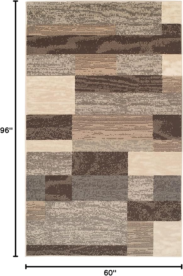 SUPERIOR Indoor Area Rug, Jute Backed, Modern Geometric Patchwork Floor Decor for Bedroom, Office, Living Room, Entryway, Hardwood Floors, Rockwood Collection, 5' x 8', Slate