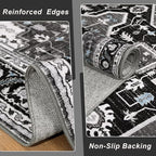 5x7 Black Grey Area Rug for Living Room, Machine Washable Rugs with Non-Slip Backing for Bedroom, Vintage Medallion Carpet Dining Room Office Kids Room Decor