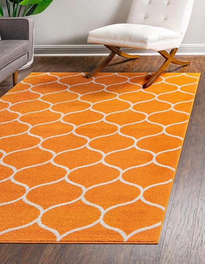 Rugs.com Lattice Frieze Collection Rug – 5' x 8' Orange Medium Rug Perfect for Living Rooms, Large Dining Rooms, Open Floorplans