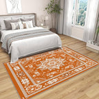 Mandala Rugs for Living Room - 6x9 ft, Vintage Floral Rug, Orange Mandala Living Room Rug, Boho Medallion Washable Area Rugs for Bedroom, Meditation Boho Ethnic Home Decor & Gifts