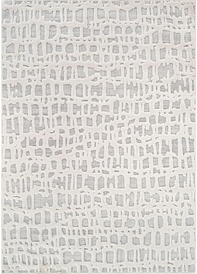 Beverly Rug Micro Loop Area Rug Gray/White 6x9 Abstract Modern Luxury Irregular Grid Durable Soft Indoor Rugs for Living Dining Room Office Stain Resistant Non Shedding Casual Indoor Carpet 6 x 9