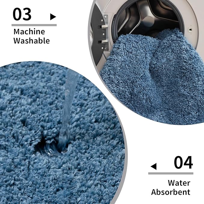 Bathroom Rug 20x32 Non Slip Fluffy Blue Bath Mat for Bathroom Floor Washable Plush Luxury Bath Rug for Tub Soft Shaggy Absorbent Shower Sink Mat