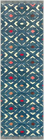 KILOCOCO Hallway Runner Rug 2.6'x10' Runners for Hallways Washable Runner Soft Non Slip Printed Geometric Low-Pile Rugs Runners for Bedroom Kitchen Living Room Boho Rugs, Teal/Blue