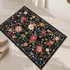 2x3 Washable Rug for Entryway, Floral Soft Small Area Rug, Non Slip Doormat Indoor Entrance Carpet, Flower Low Pile Front Door Throw Rug for Bedroom, Kitchen, Laundry, Bathroom, Black