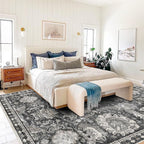 RUGSURE Washable Area Rugs - Perfect for Living Room, Bedroom, Kids Room, Nursery - Stain & Water Resistant Non-Slip, Pet & Child Friendly, Vintage Tribal Area Rugs (Grey, 6' x 9')