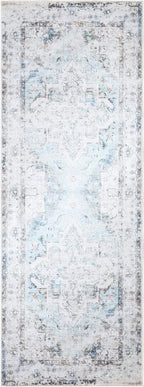Bloom Rugs Washable Non-Slip 10 ft Runner - Beige/Blue Traditional Runner for Entryway, Hallway, Bathroom, and Kitchen - Exact Size: 2.5' x 10'