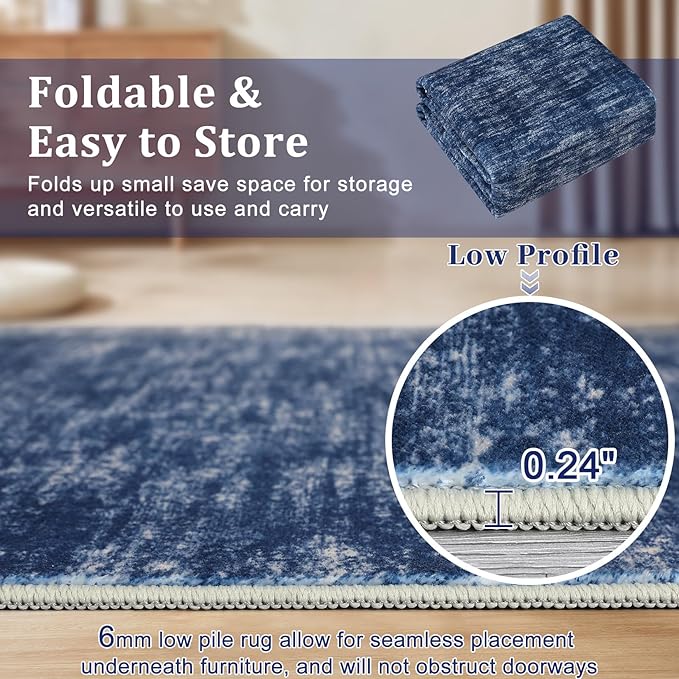 RUGSREAL Living Room Area Rug 10x13 Modern Solid Color Large Bedroom Rug with Rubber Backing Stain Resistant Low Pile Dining Room Throw Carpet Contemporary Washable Rug for Home Decor Office, Blue