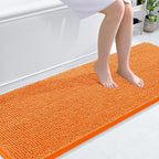 OLANLY Bathroom Rugs 70x24, Extra Soft Absorbent Chenille Bath Rugs, Rubber Backing Quick Dry, Machine Washable Bath Mats for Bathroom Floor, Tub and Shower, Home Decor Accessories, Orange
